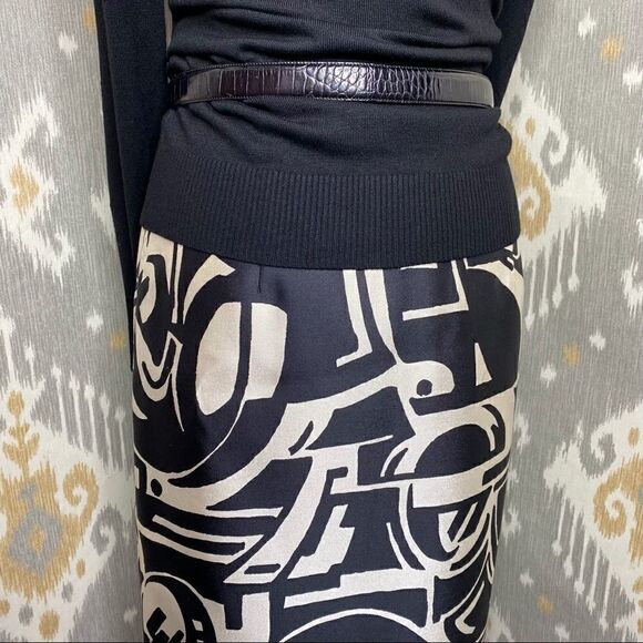 Ralph Lauren Black & Ivory Art Deco Abstract Auto Pattern Silk Pencil Skirt - Picture 6 of 16